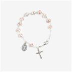 CLEAR CRYSTAL ROSE & SILVER LAMP BEAD ROSARY BRACELET